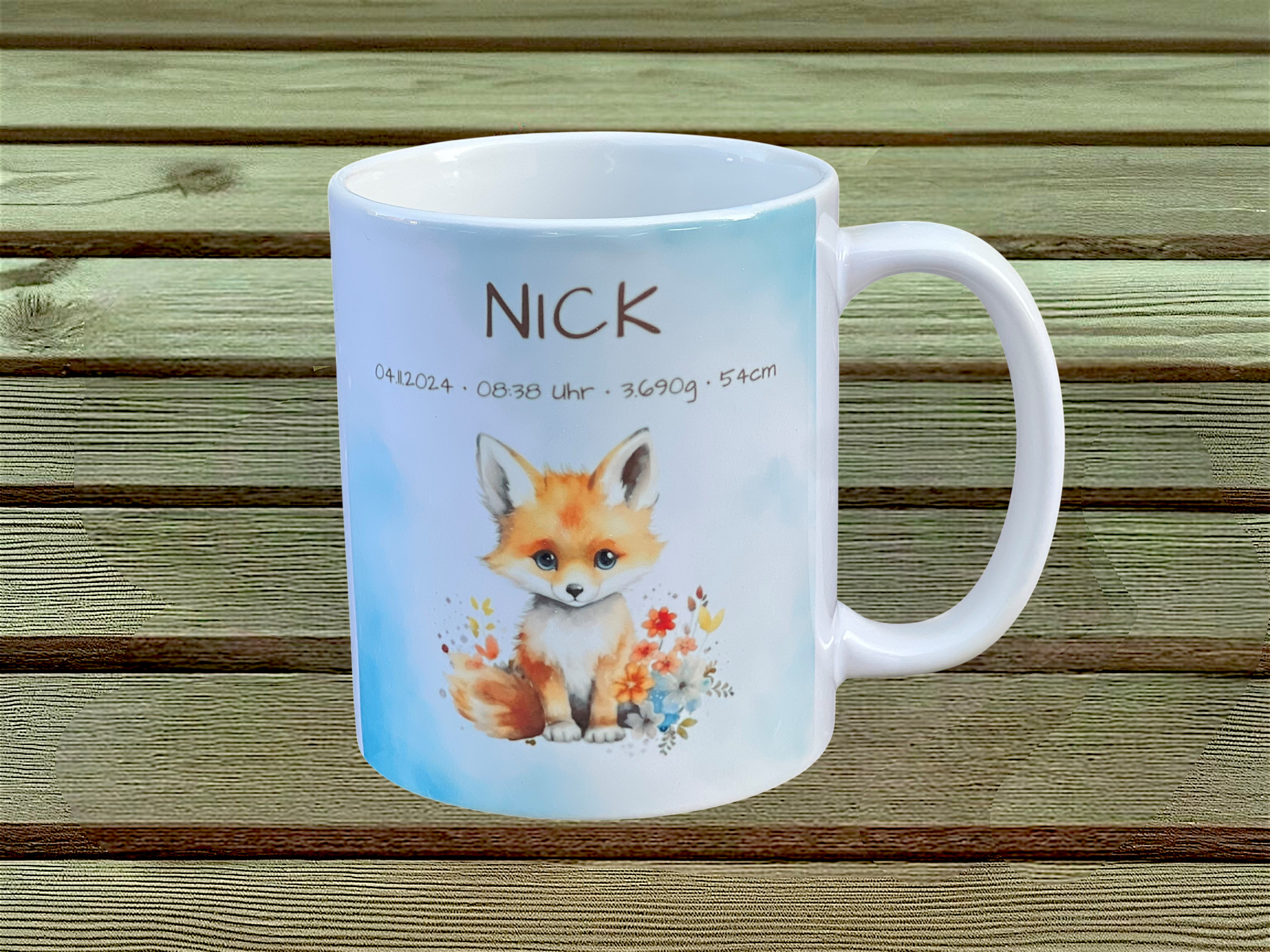 Geburtsdaten Tasse „Fuchs“