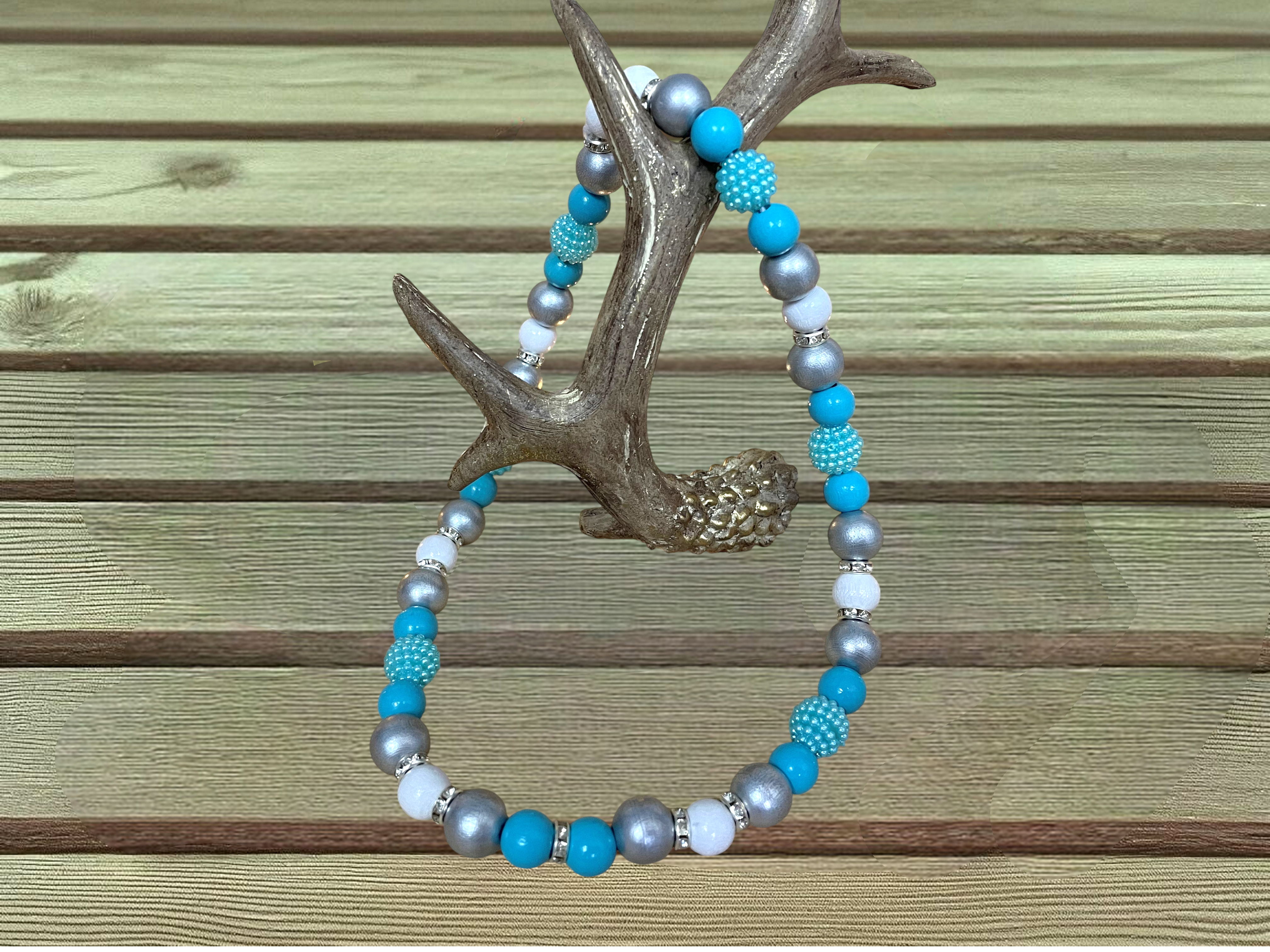 Schmuckkette für Hunde Weiß–Silber–Türkis