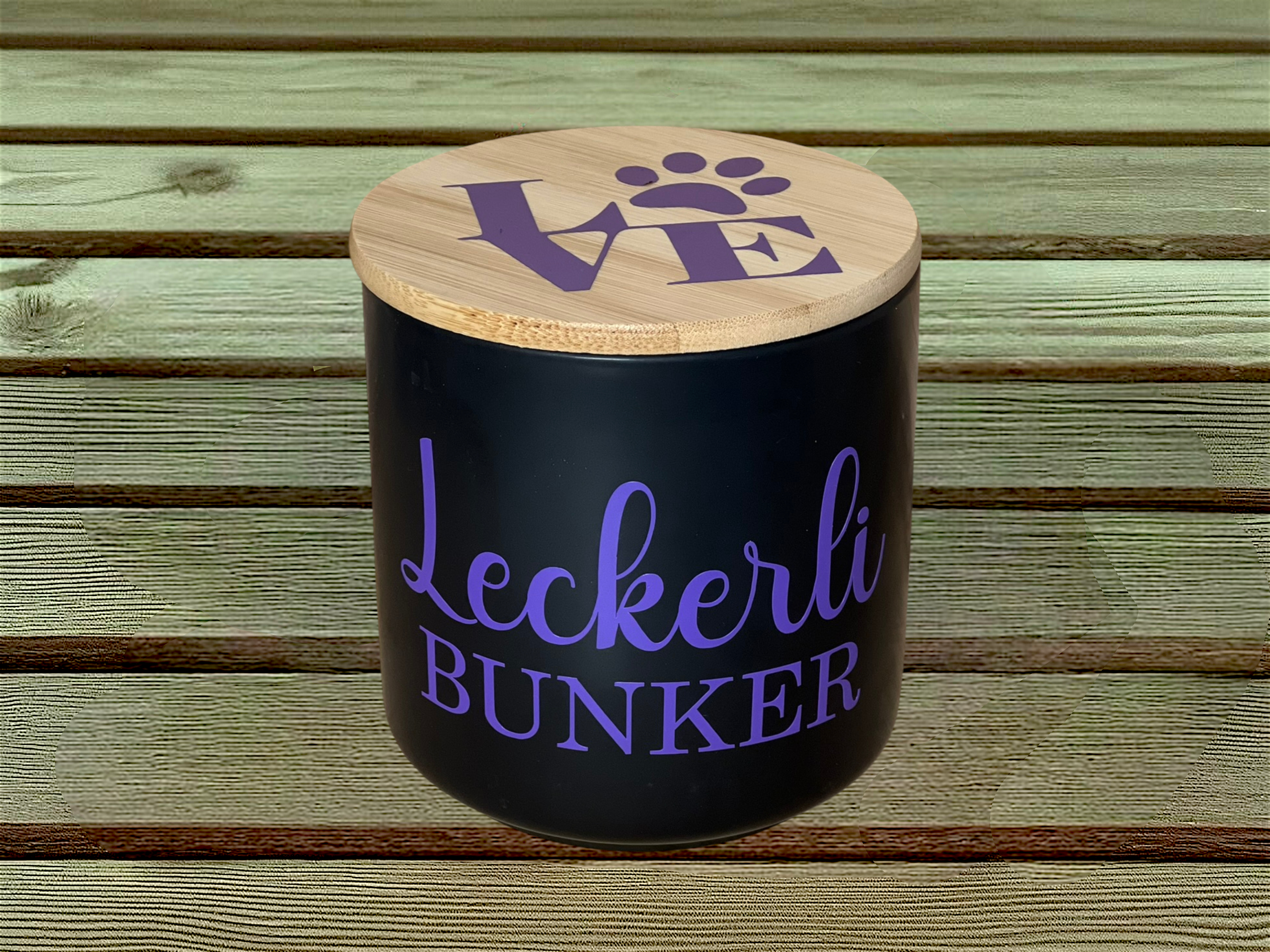 Keramik-Leckerliglas – LeckerliBunker – lila Schrift